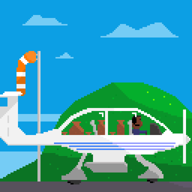 Picture of a plane with vases in the back.